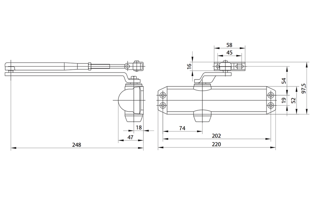 Door arm closer scheme.