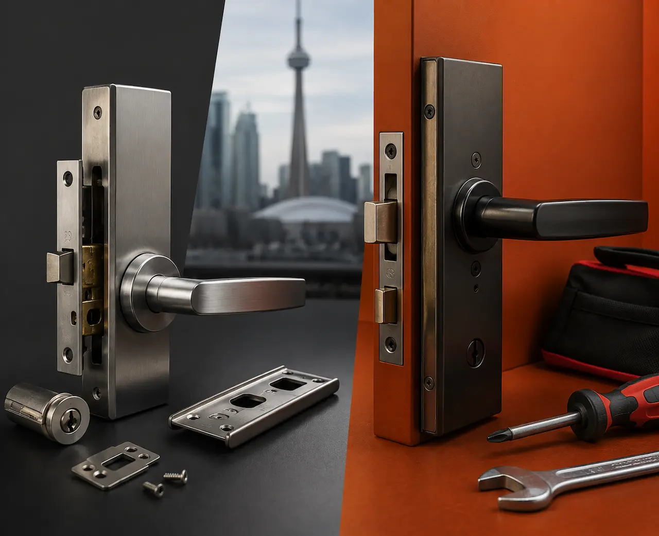 Comparison of repairing versus replacing commercial door hardware on a Toronto storefront entrance